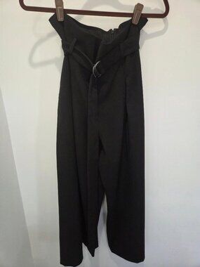 BCBG MAX AZRIA BLACK PAPER-BAG WIDE LEG CROPPED PLEATED TROUSERS/BELT/POCKETS XL